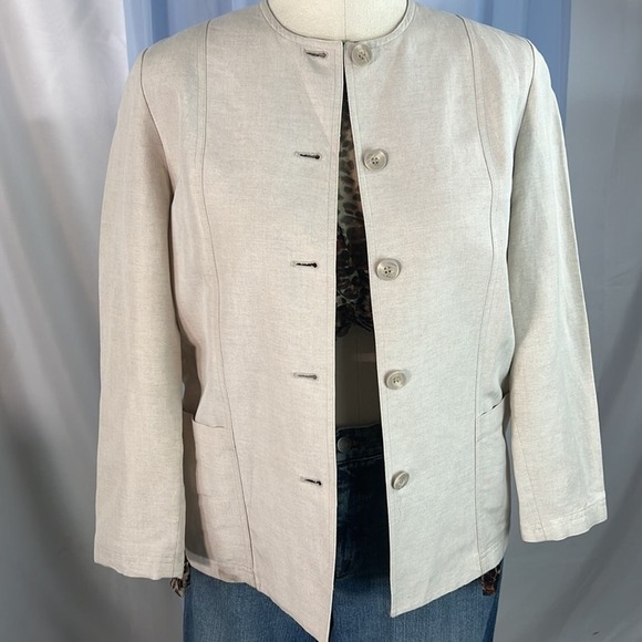 Valerie Stevens Jackets & Blazers - Valerie Stevens Petites Linen khaki blend button down blazer jacket 8P